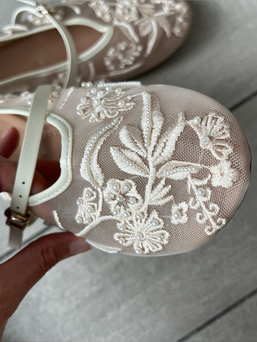 Zara Mesh Embroidered Ballet Floral Pearls Lace Flats Shoes Cream 8 Wedding Shoe - Picture 5 of 14